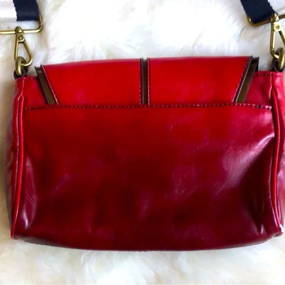 Vera Wang Red Vegan Leather Crossbody Bag with Canvas Strap - Picture 3 of 10